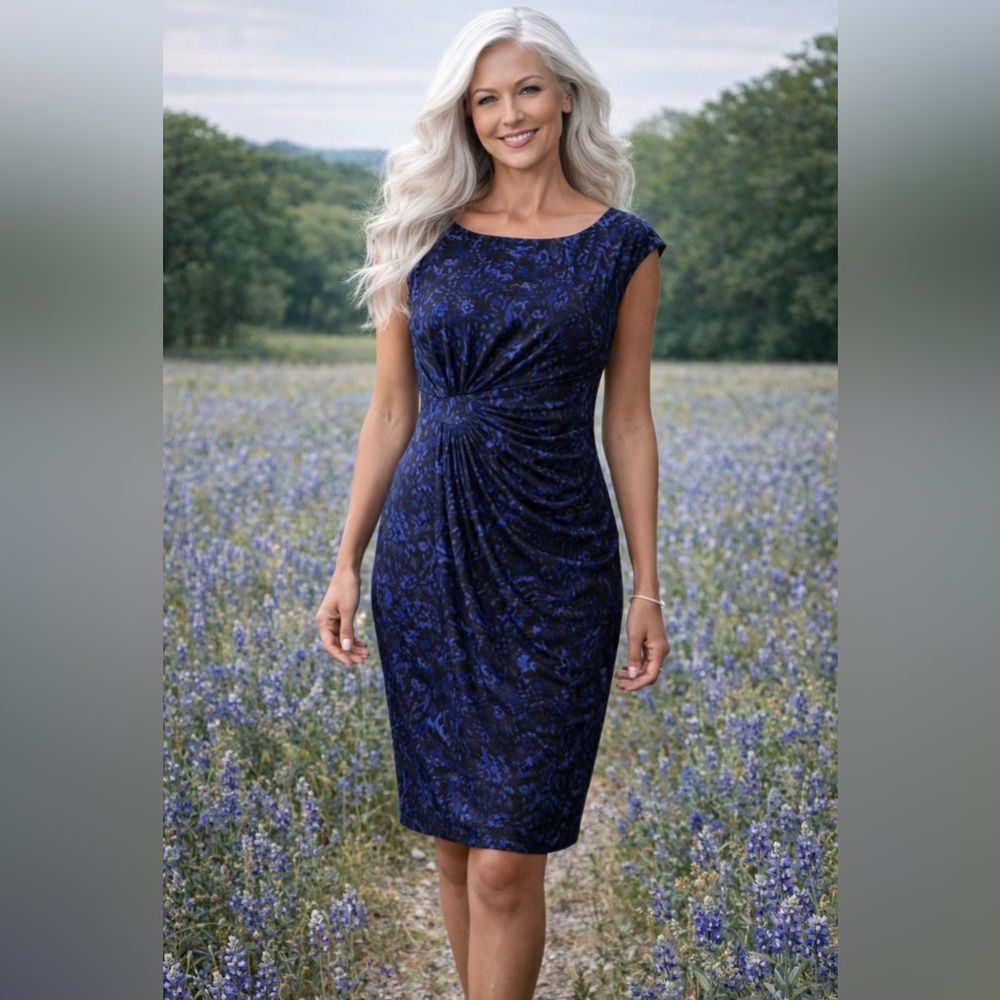 Connected Stretch Sheath Dress Blue Black Washable 8